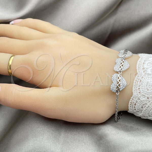 Pulsera Elegante 03.398.0004.07 Plata Rodinada, Diseño de Corazón, con Zirconia Cubica Blanca, Pulido, Tono Plateado (Grosor 02 MM, 7 Pulgadas de Largo)