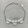 Pulsera Elegante 03.398.0004.07 Plata Rodinada, Diseño de Corazón, con Zirconia Cubica Blanca, Pulido, Tono Plateado (Grosor 02 MM, 7 Pulgadas de Largo)