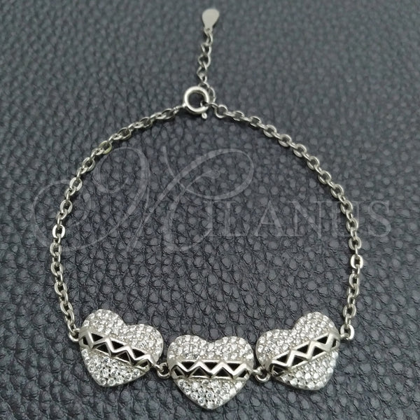 Pulsera Elegante 03.398.0004.07 Plata Rodinada, Diseño de Corazón, con Zirconia Cubica Blanca, Pulido, Tono Plateado (Grosor 02 MM, 7 Pulgadas de Largo)