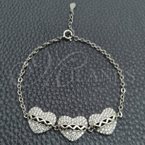 Pulsera Elegante 03.398.0004.07 Plata Rodinada, Diseño de Corazón, con Zirconia Cubica Blanca, Pulido, Tono Plateado (Grosor 02 MM, 7 Pulgadas de Largo)