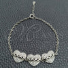 Pulsera Elegante 03.398.0004.07 Plata Rodinada, Diseño de Corazón, con Zirconia Cubica Blanca, Pulido, Tono Plateado (Grosor 02 MM, 7 Pulgadas de Largo)