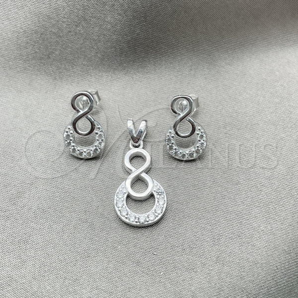 Juego de Arete y Dije de Adulto 10.398.0017 Plata Rodinada, Diseño de Infinito, Pulido, Tono Plateado