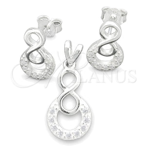 Juego de Arete y Dije de Adulto 10.398.0017 Plata Rodinada, Diseño de Infinito, Pulido, Tono Plateado