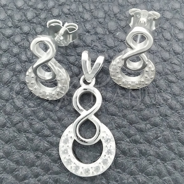 Juego de Arete y Dije de Adulto 10.398.0017 Plata Rodinada, Diseño de Infinito, Pulido, Tono Plateado