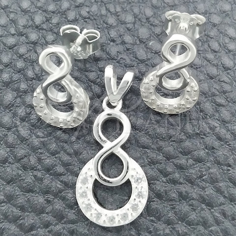 Juego de Arete y Dije de Adulto 10.398.0017 Plata Rodinada, Diseño de Infinito, Pulido, Tono Plateado