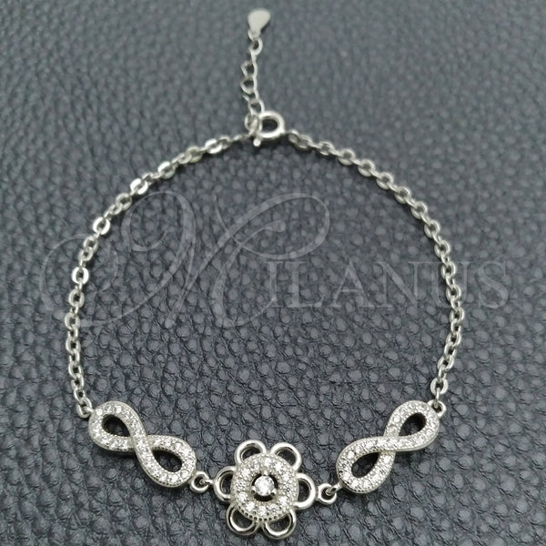 Pulsera Elegante 03.398.0006.07 Plata Rodinada, Diseño de Flor, con Zirconia Cubica Blanca, Pulido, Tono Plateado (Grosor 02 MM, 7 Pulgadas de Largo)