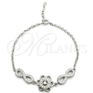 Pulsera Elegante 03.398.0006.07 Plata Rodinada, Diseño de Flor, con Zirconia Cubica Blanca, Pulido, Tono Plateado (Grosor 02 MM, 7 Pulgadas de Largo)