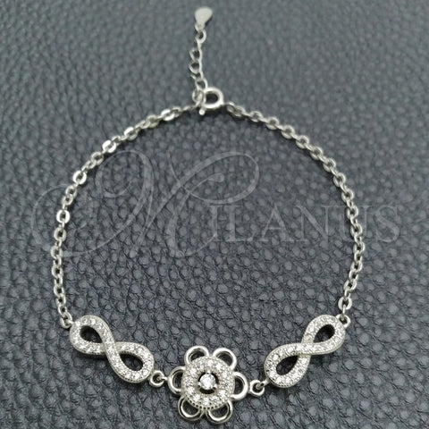 Pulsera Elegante 03.398.0006.07 Plata Rodinada, Diseño de Flor, con Zirconia Cubica Blanca, Pulido, Tono Plateado (Grosor 02 MM, 7 Pulgadas de Largo)