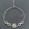 Pulsera Elegante 03.398.0006.07 Plata Rodinada, Diseño de Flor, con Zirconia Cubica Blanca, Pulido, Tono Plateado (Grosor 02 MM, 7 Pulgadas de Largo)