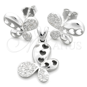 Juego de Arete y Dije de Adulto 10.398.0019 Plata Rodinada, Diseño de Mariposa, Pulido, Tono Plateado
