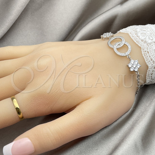 Pulsera Elegante 03.398.0007.07 Plata Rodinada, Diseño de Bola y Flor, con Zirconia Cubica Blanca, Pulido, Tono Plateado (Grosor 02 MM, 7 Pulgadas de Largo)