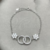 Pulsera Elegante 03.398.0007.07 Plata Rodinada, Diseño de Bola y Flor, con Zirconia Cubica Blanca, Pulido, Tono Plateado (Grosor 02 MM, 7 Pulgadas de Largo)