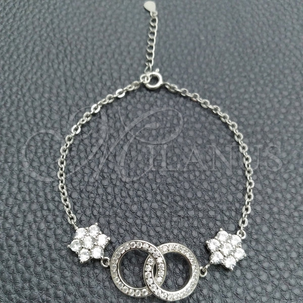 Pulsera Elegante 03.398.0007.07 Plata Rodinada, Diseño de Bola y Flor, con Zirconia Cubica Blanca, Pulido, Tono Plateado (Grosor 02 MM, 7 Pulgadas de Largo)
