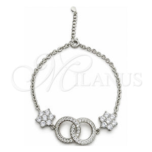 Pulsera Elegante 03.398.0007.07 Plata Rodinada, Diseño de Bola y Flor, con Zirconia Cubica Blanca, Pulido, Tono Plateado (Grosor 02 MM, 7 Pulgadas de Largo)