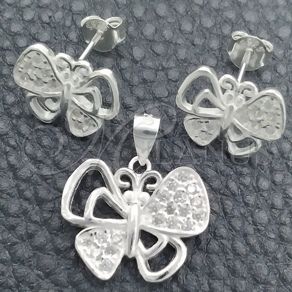 Juego de Arete y Dije de Adulto 10.398.0020 Plata Rodinada, Diseño de Mariposa, Pulido, Tono Plateado