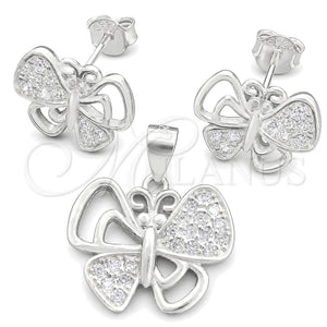 Juego de Arete y Dije de Adulto 10.398.0020 Plata Rodinada, Diseño de Mariposa, Pulido, Tono Plateado