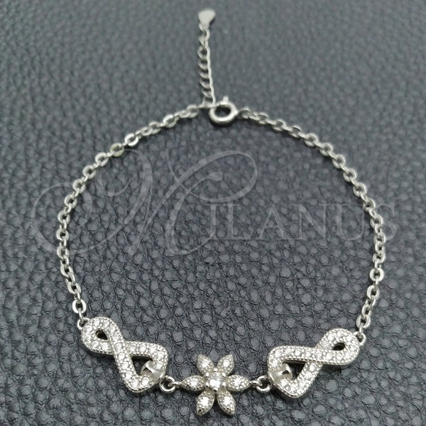 Pulsera Elegante 03.398.0008.07 Plata Rodinada, Diseño de Flor, con Zirconia Cubica Blanca, Pulido, Tono Plateado (Grosor 02 MM, 7 Pulgadas de Largo)