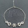 Pulsera Elegante 03.398.0008.07 Plata Rodinada, Diseño de Flor, con Zirconia Cubica Blanca, Pulido, Tono Plateado (Grosor 02 MM, 7 Pulgadas de Largo)