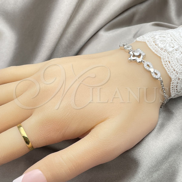 Pulsera Elegante 03.398.0009.07 Plata Rodinada, Diseño de Infinito, con Zirconia Cubica Blanca, Pulido, Tono Plateado (Grosor 02 MM, 7 Pulgadas de Largo)