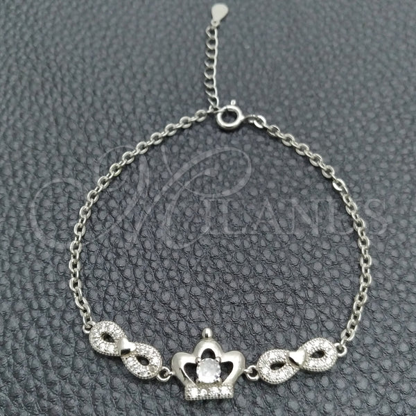 Pulsera Elegante 03.398.0009.07 Plata Rodinada, Diseño de Infinito, con Zirconia Cubica Blanca, Pulido, Tono Plateado (Grosor 02 MM, 7 Pulgadas de Largo)