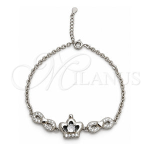 Pulsera Elegante 03.398.0009.07 Plata Rodinada, Diseño de Infinito, con Zirconia Cubica Blanca, Pulido, Tono Plateado (Grosor 02 MM, 7 Pulgadas de Largo)