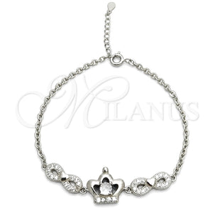 Pulsera Elegante 03.398.0009.07 Plata Rodinada, Diseño de Infinito, con Zirconia Cubica Blanca, Pulido, Tono Plateado (Grosor 02 MM, 7 Pulgadas de Largo)