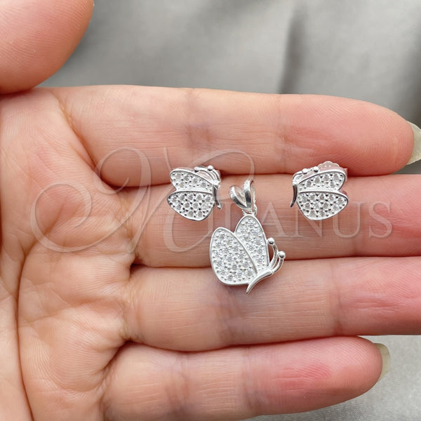 Juego de Arete y Dije de Adulto 10.398.0021 Plata Rodinada, Diseño de Mariposa, Pulido, Tono Plateado