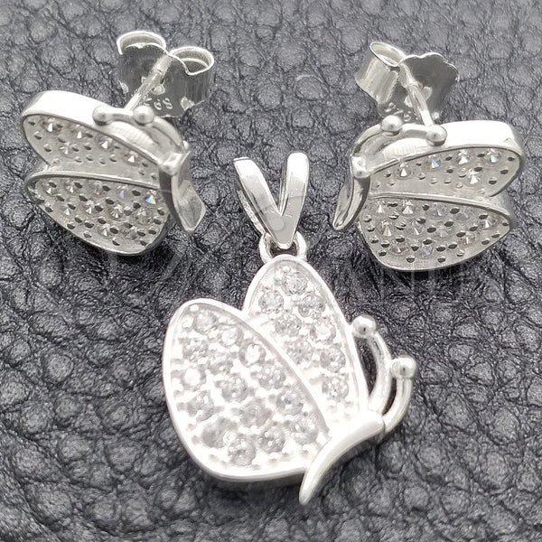 Juego de Arete y Dije de Adulto 10.398.0021 Plata Rodinada, Diseño de Mariposa, Pulido, Tono Plateado