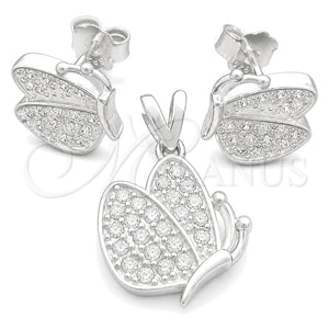 Juego de Arete y Dije de Adulto 10.398.0021 Plata Rodinada, Diseño de Mariposa, Pulido, Tono Plateado