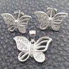 Juego de Arete y Dije de Adulto 10.398.0022 Plata Rodinada, Diseño de Mariposa, Pulido, Tono Plateado