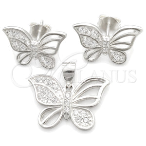 Juego de Arete y Dije de Adulto 10.398.0022 Plata Rodinada, Diseño de Mariposa, Pulido, Tono Plateado