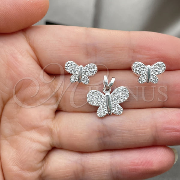 Juego de Arete y Dije de Adulto 10.398.0023 Plata Rodinada, Diseño de Mariposa, Pulido, Tono Plateado