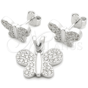 Juego de Arete y Dije de Adulto 10.398.0023 Plata Rodinada, Diseño de Mariposa, Pulido, Tono Plateado