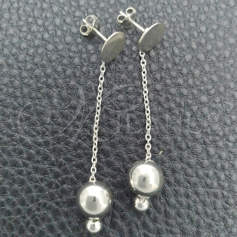 Arete Largo 02.399.0001 Plata Rodinada, Diseño de Bola, Pulido, Tono Plateado
