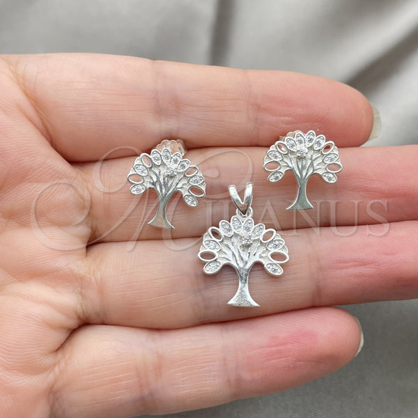 Juego de Arete y Dije de Adulto 10.398.0024 Plata Rodinada, Diseño de Ãrbol, Pulido, Tono Plateado
