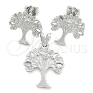 Juego de Arete y Dije de Adulto 10.398.0024 Plata Rodinada, Diseño de Ãrbol, Pulido, Tono Plateado