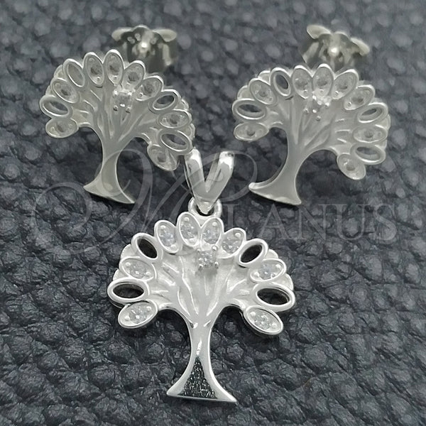 Juego de Arete y Dije de Adulto 10.398.0024 Plata Rodinada, Diseño de Ãrbol, Pulido, Tono Plateado