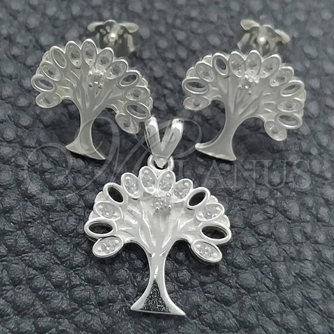 Juego de Arete y Dije de Adulto 10.398.0024 Plata Rodinada, Diseño de Ãrbol, Pulido, Tono Plateado