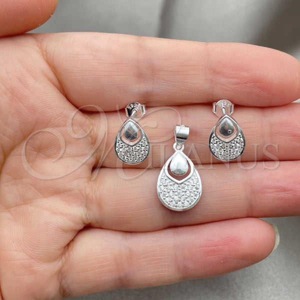 Juego de Arete y Dije de Adulto 10.398.0025 Plata Rodinada, Diseño de Gota, Pulido, Tono Plateado