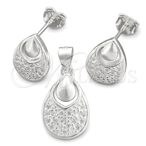 Juego de Arete y Dije de Adulto 10.398.0025 Plata Rodinada, Diseño de Gota, Pulido, Tono Plateado