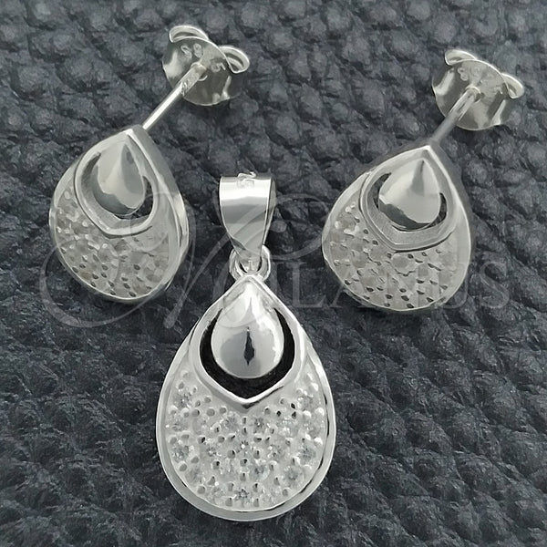 Juego de Arete y Dije de Adulto 10.398.0025 Plata Rodinada, Diseño de Gota, Pulido, Tono Plateado