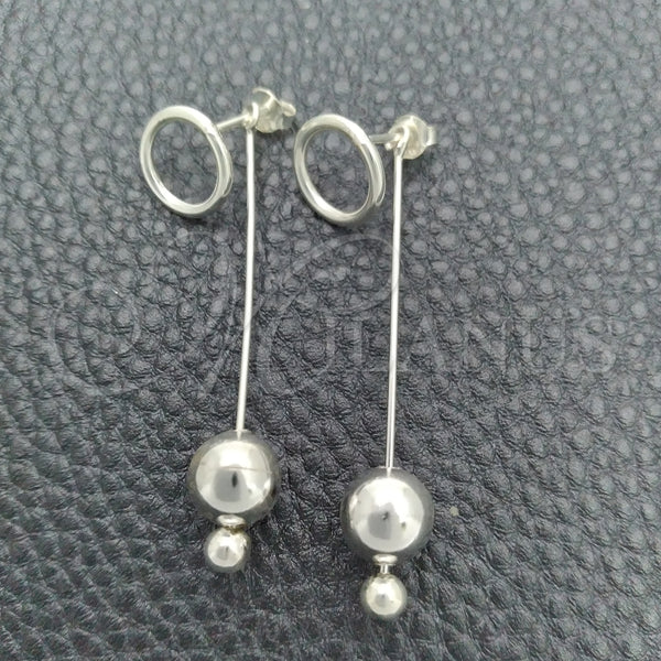 Arete Largo 02.399.0002 Plata Rodinada, Diseño de Bola, Pulido, Tono Plateado