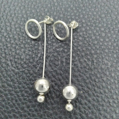 Arete Largo 02.399.0002 Plata Rodinada, Diseño de Bola, Pulido, Tono Plateado