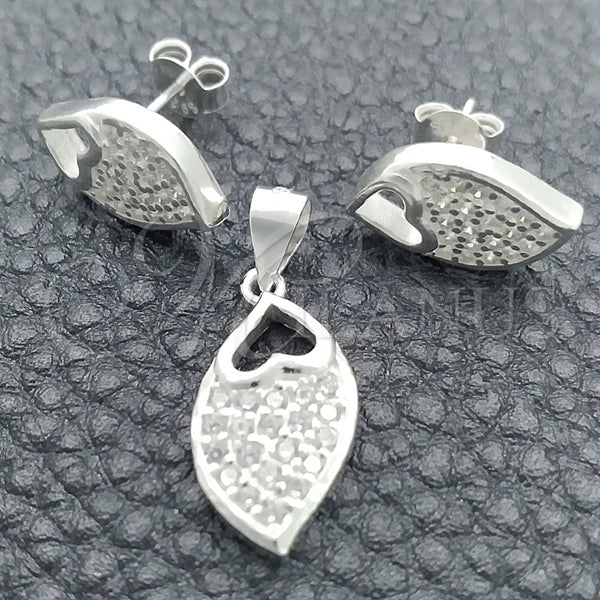Juego de Arete y Dije de Adulto 10.398.0026 Plata Rodinada, Diseño de Gota, Pulido, Tono Plateado