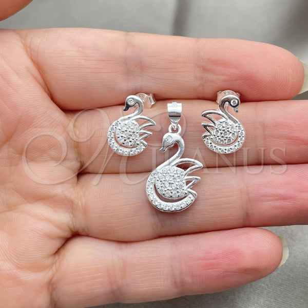 Juego de Arete y Dije de Adulto 10.398.0027 Plata Rodinada, Diseño de Cisne, Pulido, Tono Plateado
