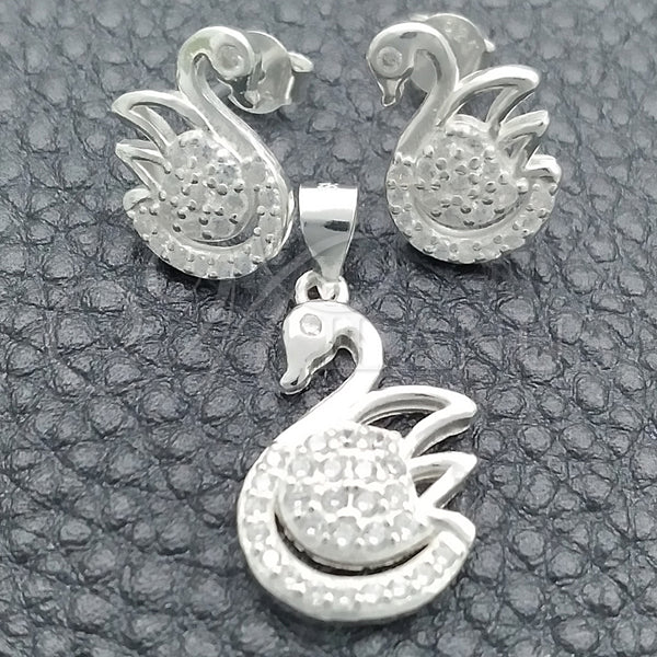 Juego de Arete y Dije de Adulto 10.398.0027 Plata Rodinada, Diseño de Cisne, Pulido, Tono Plateado