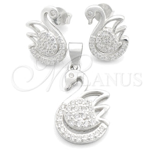 Juego de Arete y Dije de Adulto 10.398.0027 Plata Rodinada, Diseño de Cisne, Pulido, Tono Plateado
