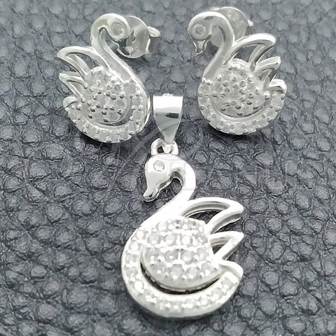 Juego de Arete y Dije de Adulto 10.398.0027 Plata Rodinada, Diseño de Cisne, Pulido, Tono Plateado