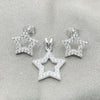 Juego de Arete y Dije de Adulto 10.398.0028 Plata Rodinada, Diseño de Estrella, con Zirconia Cubica Blanca, Pulido, Tono Plateado