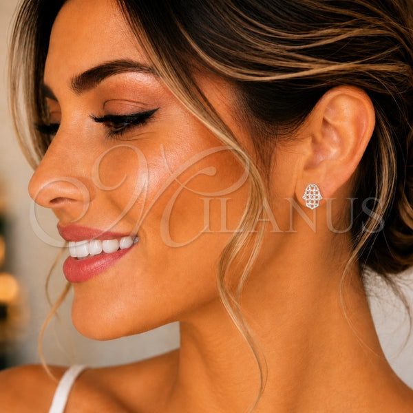 Arete Dormilona 02.399.0010 Plata Rodinada, Diseño de Manos, Pulido, Tono Plateado
